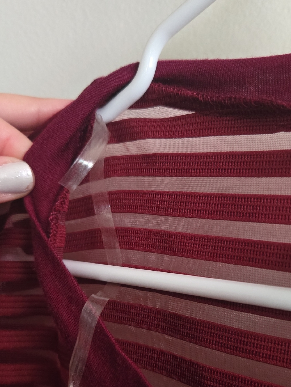 Burgundy Sheer Striped Short Sleeve Dress - Picture 4 of 6